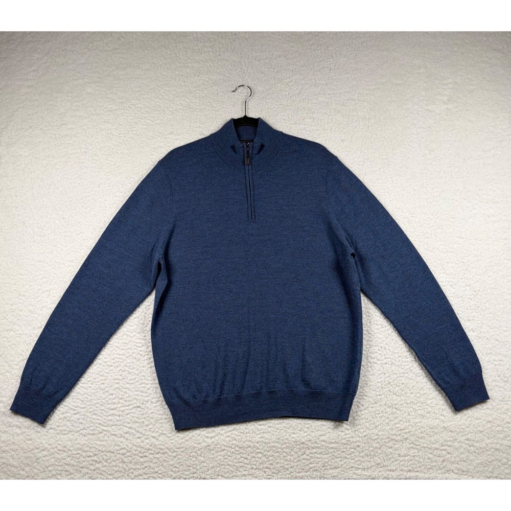 Jos. A. Bank Sweater Mens Traveler 100% Merino Wool 1/4 Zip L Blue Business
